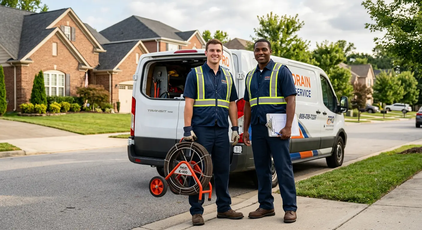 Sewer and drain service team with equipment ready for work in Hailey