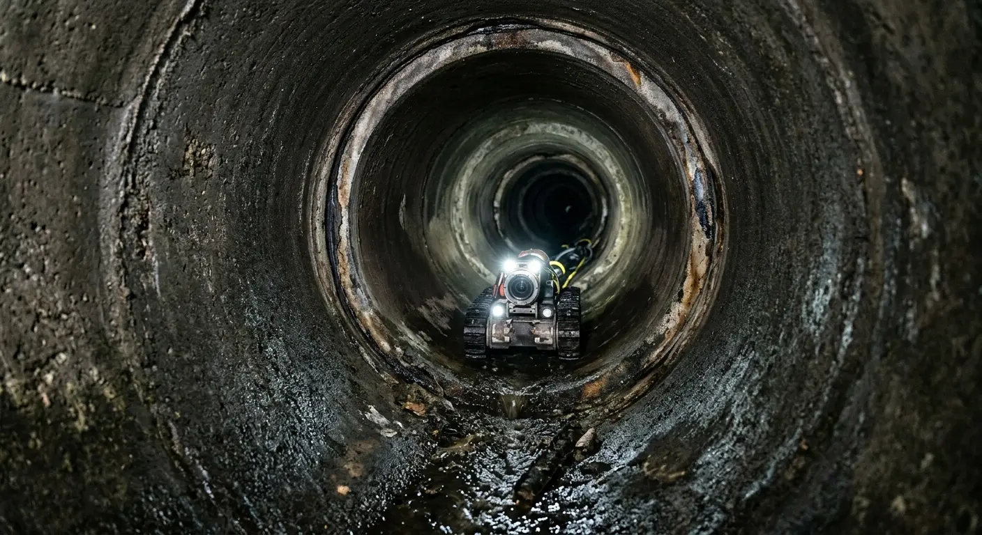 Robotic sewer camera inspecting pipe interior for Sewer Line Cleaning in Hailey